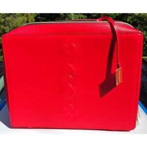Estee Lauder Red Makeup Bag Cosmetic Train Case Faux Leather Poker Diamond Charm